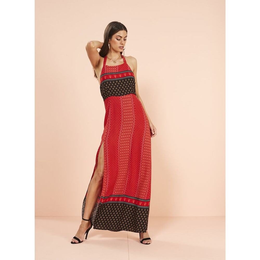 MINKPINK Hail Maxi Dress Halter Red Black Size Small New